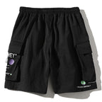 Men's Black Graphic Techwear Cargo Shorts