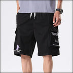 Men's Black Graphic Techwear Cargo Shorts
