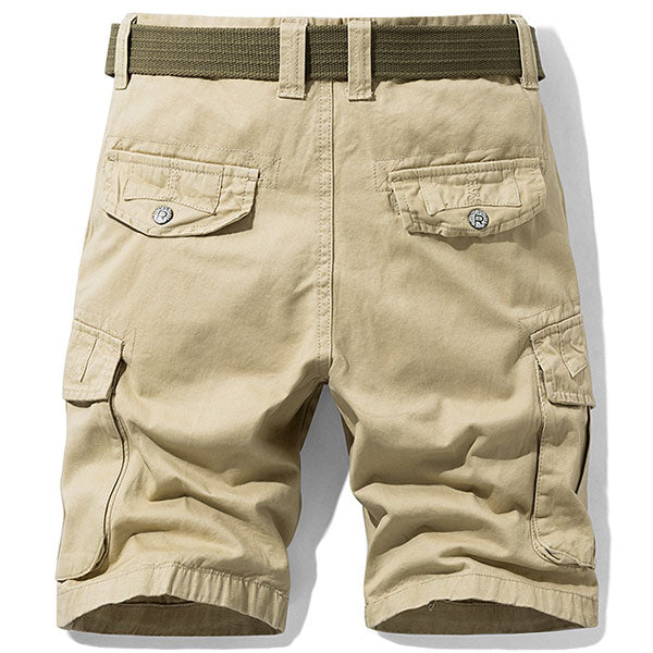 Men's Khaki Cotton Cargo Shorts with Web Belt