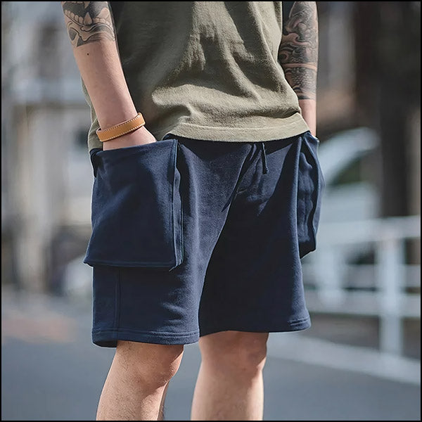 Navy Blue Men's Cargo Sweatshorts with Flap Pockets