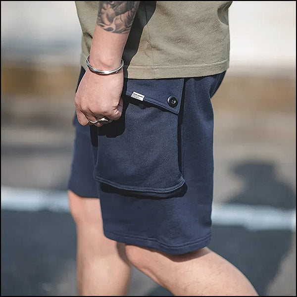 Navy Blue Men's Cargo Sweatshorts with Flap Pockets