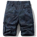 Men's Dark Blue Camo Cargo Shorts with Elastic Waist