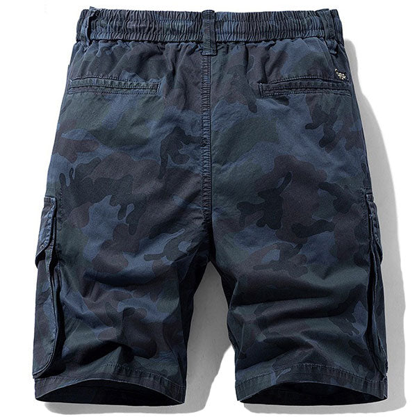 Men's Dark Blue Camo Cargo Shorts with Elastic Waist