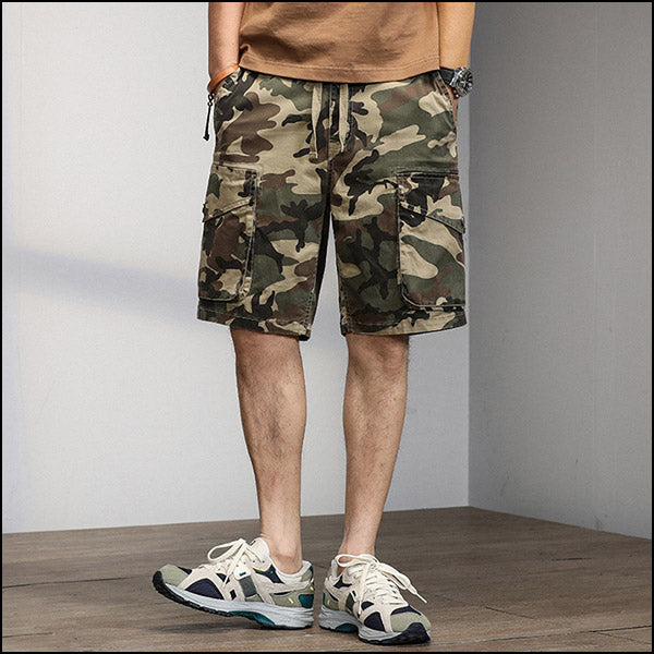 Men's Woodland Camo Cargo Shorts with Drawstring