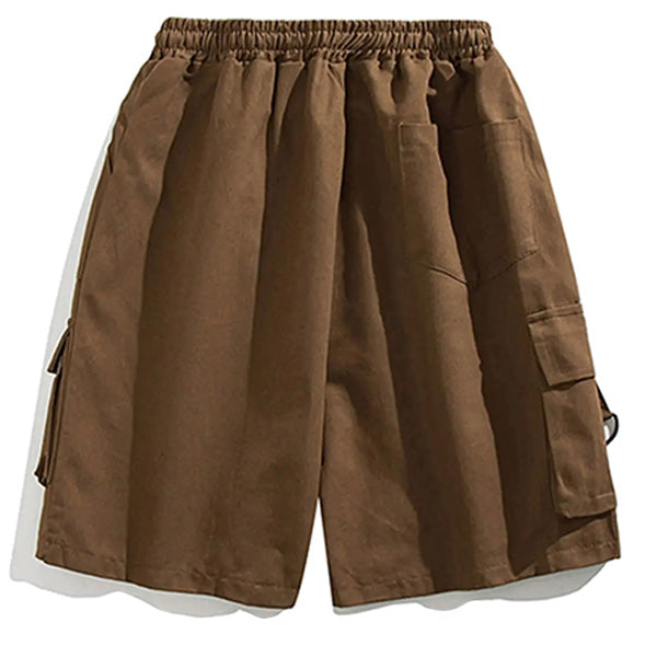 Men's Brown Loose Fit Cargo Shorts with Drawstring
