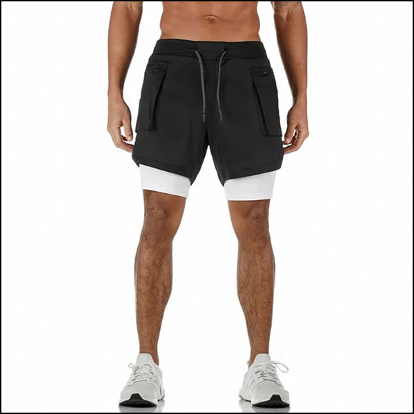 Men's Black 2-in-1 Running Shorts with Zip Pockets