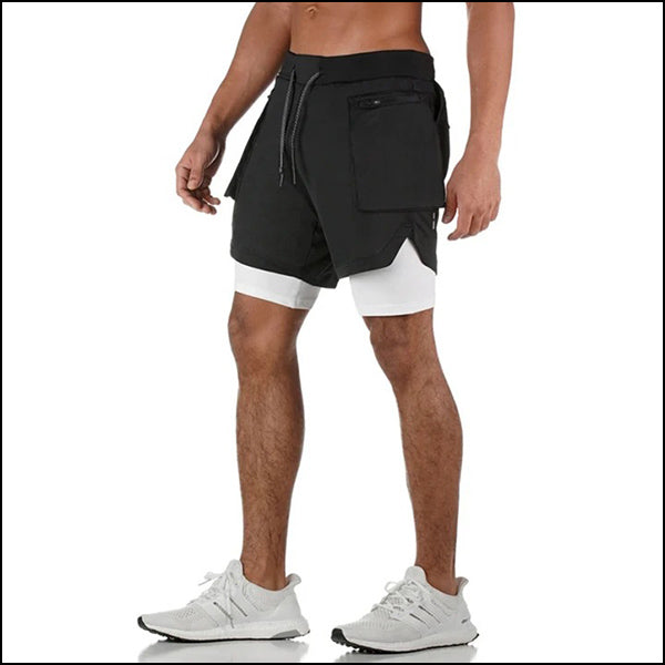 Men's Black 2-in-1 Running Shorts with Zip Pockets