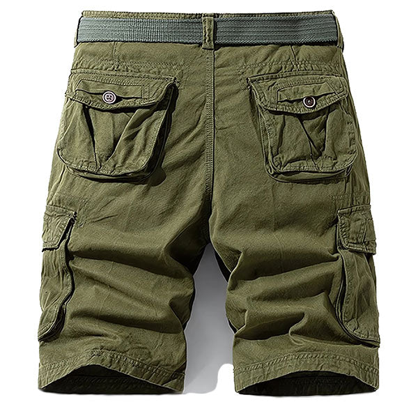 Men's Olive Green Cotton Cargo Shorts with Belt