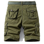 Men's Olive Green Cotton Cargo Shorts with Belt