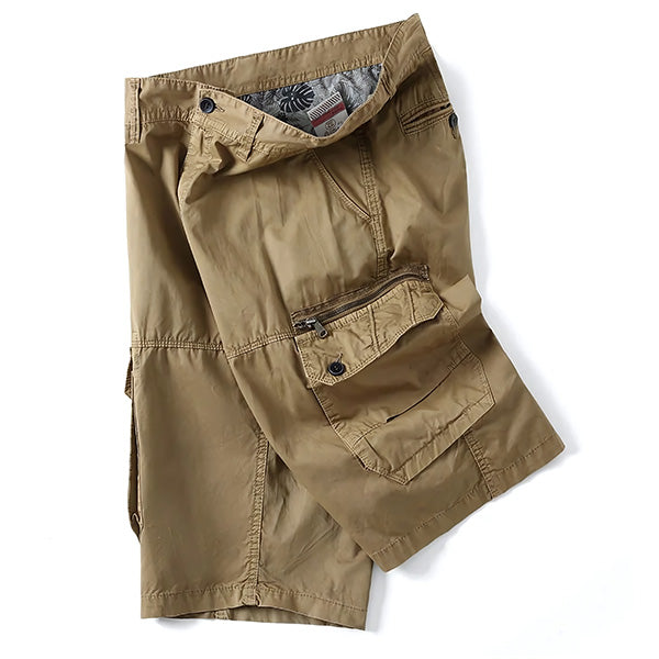 Khaki Men's Utility Cargo Shorts with Zipper