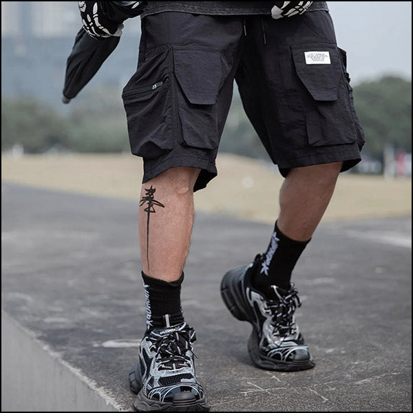 Black Loose Fit Multi-Pocket Cargo Shorts