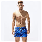 Men's Blue Camo Swim Shorts with Neon Drawstring