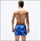 Men's Blue Camo Swim Shorts with Neon Drawstring