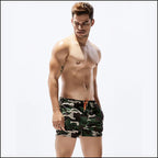 Men's Green Camo Swim Shorts with Orange Drawstring