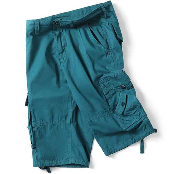 Men's Teal Blue Cargo Shorts with Drawstring Hem