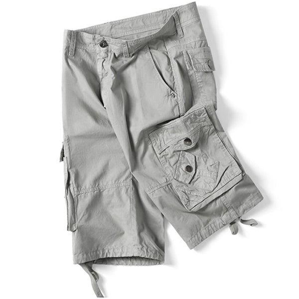 Men's Light Gray Cargo Shorts with Drawstring Hem
