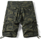 Men's Green Camo Cargo Shorts with Drawstring Cuffs
