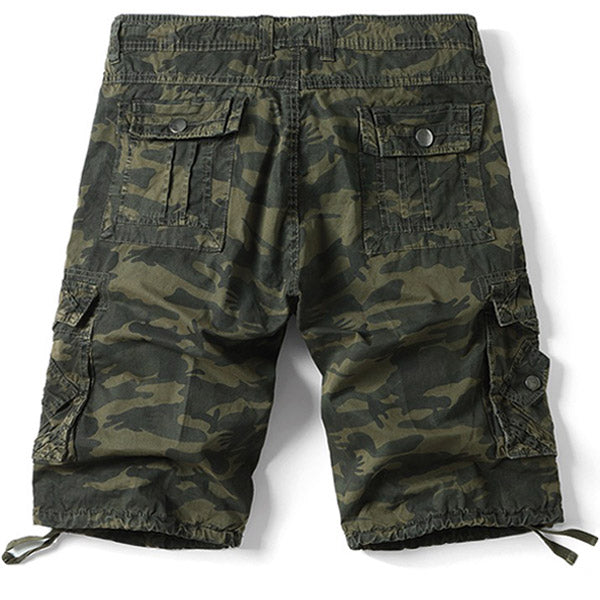 Men's Green Camo Cargo Shorts with Drawstring Cuffs