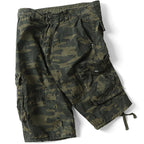 Men's Green Camo Cargo Shorts with Drawstring Cuffs