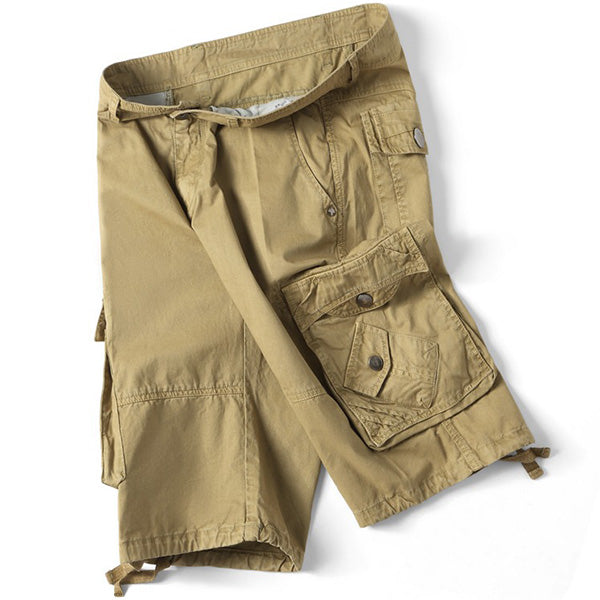 Men's Relaxed Fit Khaki Cotton Cargo Shorts