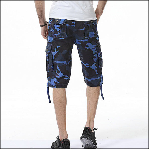Men's Blue Camouflage Knee-Length Cargo Shorts