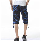 Men's Blue Camouflage Knee-Length Cargo Shorts