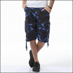 Men's Blue Camouflage Knee-Length Cargo Shorts