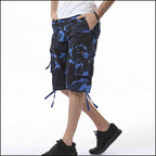 Men's Blue Camouflage Knee-Length Cargo Shorts