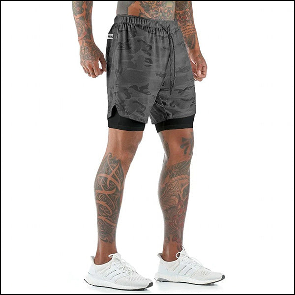 Men's Dark Grey Camo 2-in-1 Running Shorts