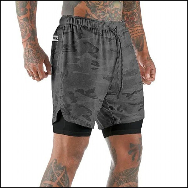 Men's Dark Grey Camo 2-in-1 Running Shorts