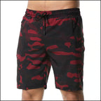 Men's Red Camo Athletic Shorts with Zipper Pocket