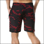 Men's Red Camo Athletic Shorts with Zipper Pocket