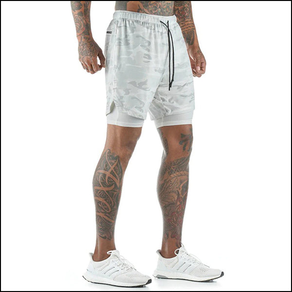 Men's Light Grey Camo 2-in-1 Workout Shorts