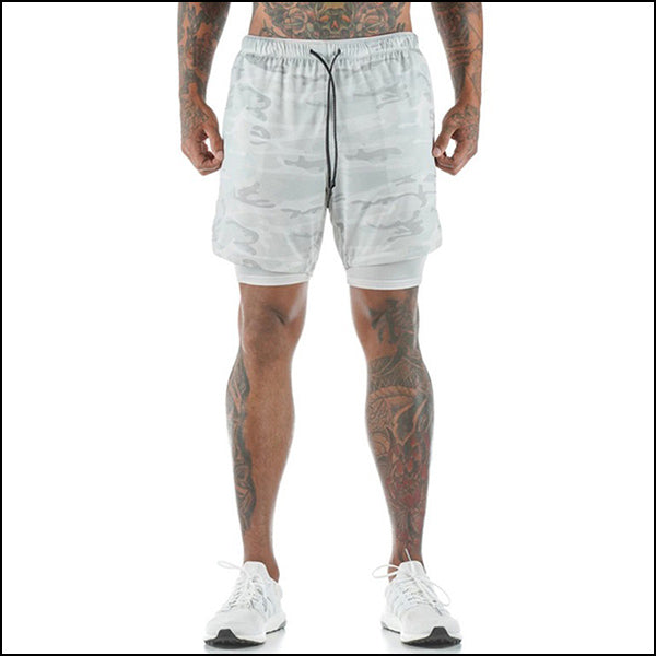Men's Light Grey Camo 2-in-1 Workout Shorts