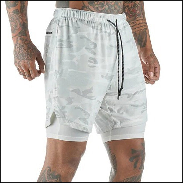 Men's Light Grey Camo 2-in-1 Workout Shorts