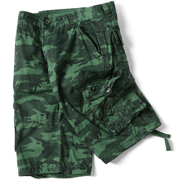 Men's Green Camo Cargo Shorts with Drawstring