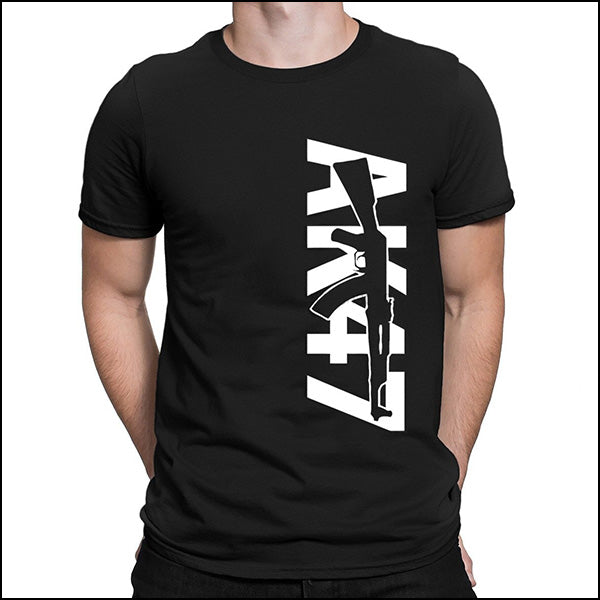 Unisex Black AK47 Vertical Print T-Shirt