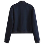 Cropped Navy Blue Bomber Jacket with Flap Pockets