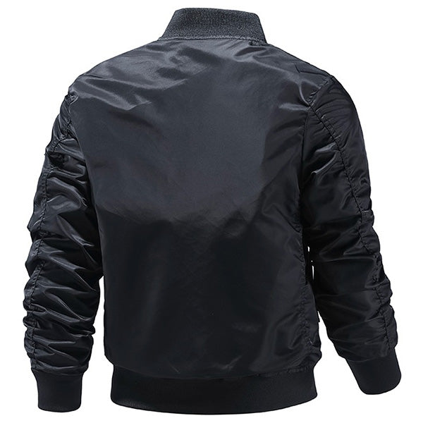 Men's Classic Black Bomber Jacket with Utility Pocket