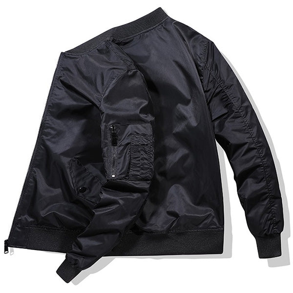 Men's Classic Black Bomber Jacket with Utility Pocket