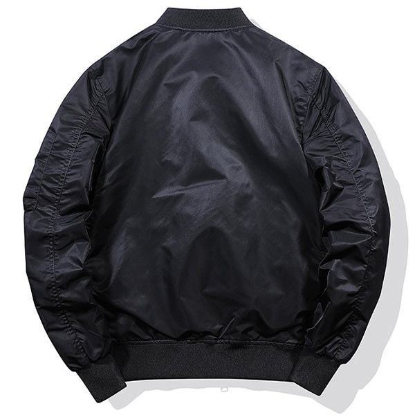 Men's Classic Black Bomber Jacket with Utility Pocket