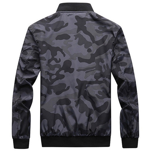 Men's Grey Camouflage Bomber Jacket with Sleeve Pocket