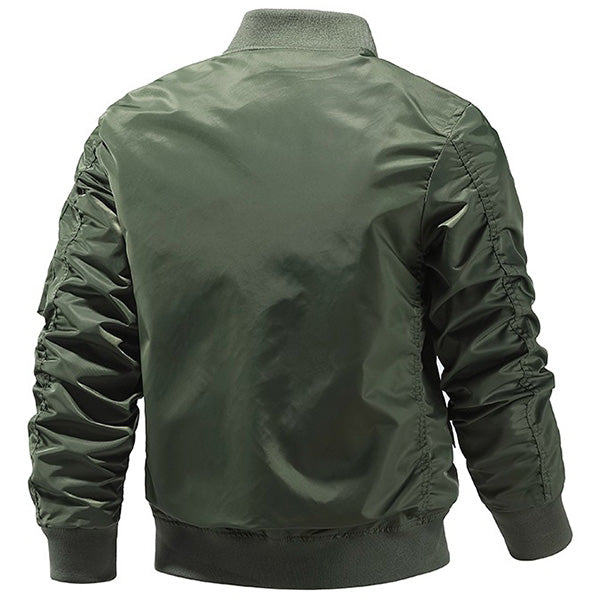 Men's Olive Green Bomber Jacket with Utility Pocket