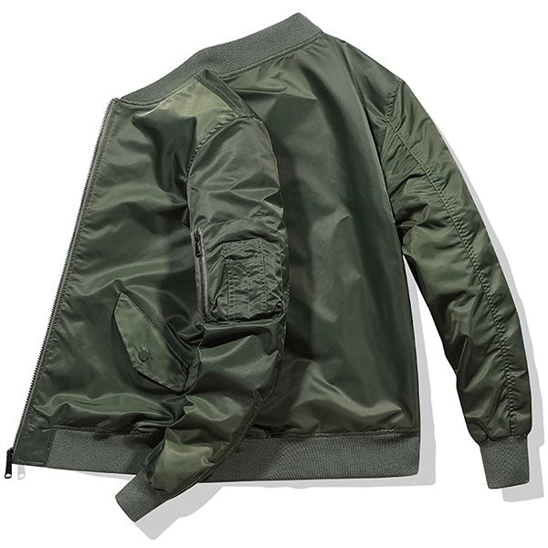 Men's Olive Green Bomber Jacket with Utility Pocket
