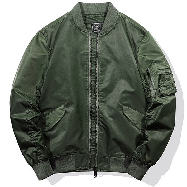 Men's Olive Green Bomber Jacket with Utility Pocket