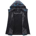 Men's Hooded Blue Geometric Pattern Windbreaker