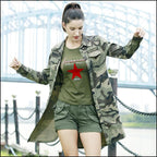 Women's Long Printed Military Jacket