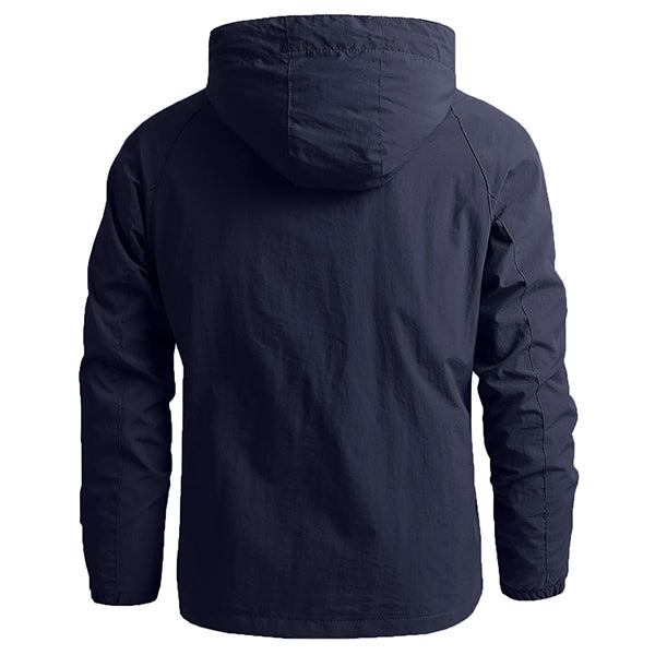 Men's Navy Hooded Windbreaker with Zip Pockets