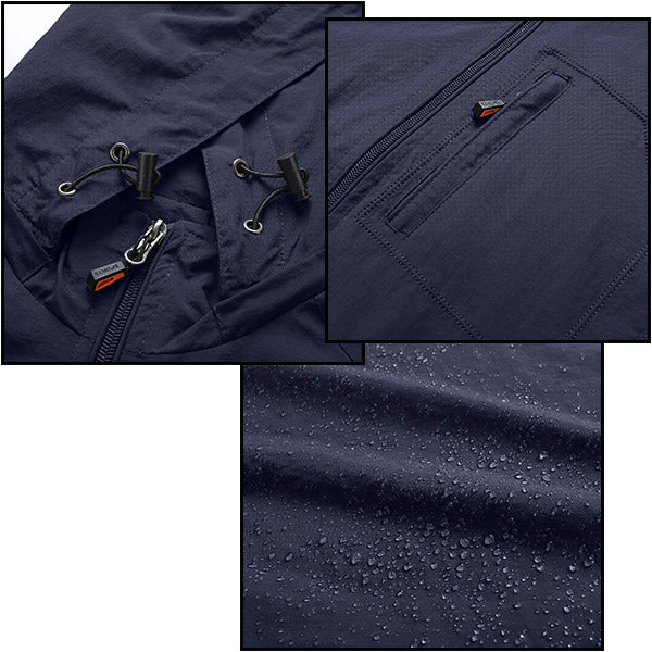 Men's Navy Hooded Windbreaker with Zip Pockets