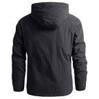 Men's Dark Grey Hooded Windbreaker with Zip Pockets